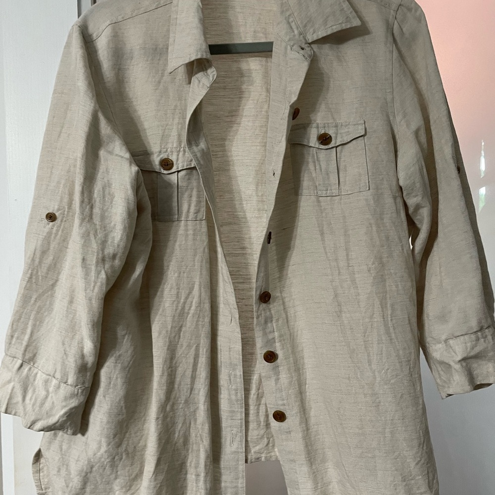 Van Heusen studio Cream Utility Jacket with Collared Neckline